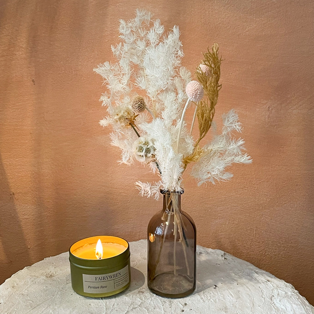Mini Dried Arrangement and Candle Gift Set